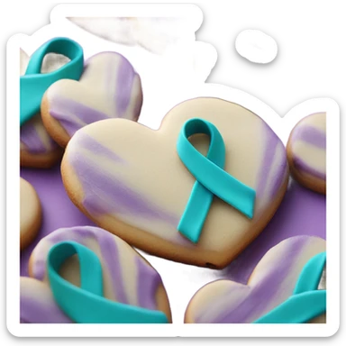 Purple teal Suicide awareness ribbon on heart cookie sticker