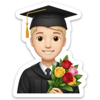 Graduated Students, Male,wearing graduation cap, holding bouquet of flowers
 sticker