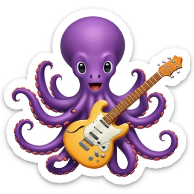 happy octopus with multiple arms playing guitar sticker