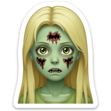 girl zombie with blonde straight long hair green skin and with no angry face and with the mouth closed sticker