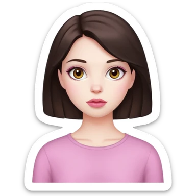 Make a girl with dark drown hair hazel eyes, round pink lips and pale skin sticker