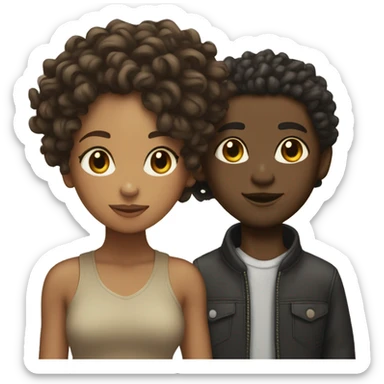 lightskin girl w curly hair next to a black boy with LOCS sticker