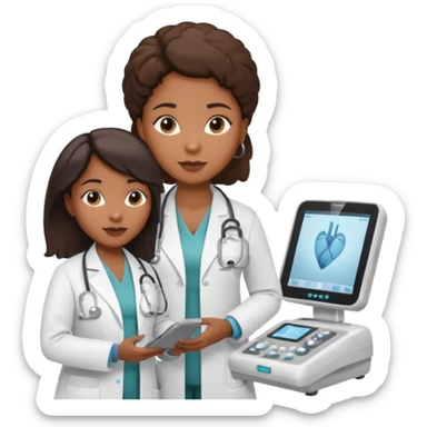 black female doctor and caucasian ultrasound technician performing a fetal ultrasound sticker