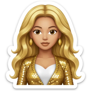 Beyonce from Destiny's Child with long blonde hair, gold outfit sticker