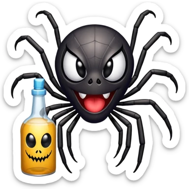 wesoły śmieszny pająk z butelka jadu i banerem witaj  sticker