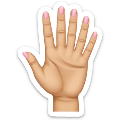 A back-facing emoji-style hand showing exactly four fingers raised (index, middle, ring, pinky) with the thumb completely folded down across the palm. The thumb must be tucked tightly against the palm. sticker