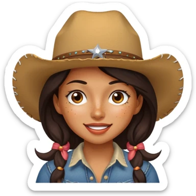 Tan skin girl with freckles dark hair winking wearing a cowboy hat  sticker