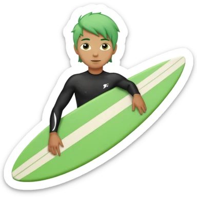green haired black surfer with surfboard  sticker