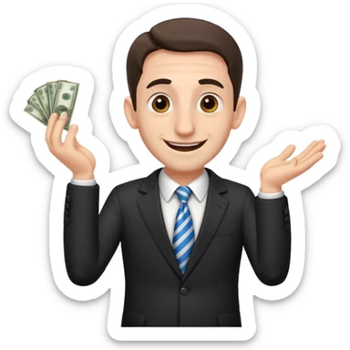 Jewish man with a big nose having his hands clenched together while smiling when he sees money  sticker
