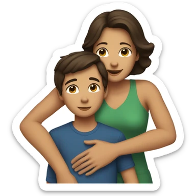 A brunette mom hugging her son sticker