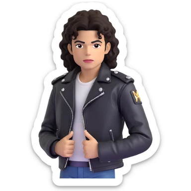 Michael Jackson in his 'Bad' era, black leather jacket, curly hair, intense expression, pose 4 sticker