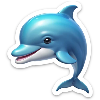 Cinematic Cute Bottlenose Dolphin Portrait Emoji, Head tilted playfully and inquisitively, featuring a charming, shiny glossy body with smooth, gleaming skin and round, sparkling eyes full of playful wonder, Simplified yet irresistibly adorable features, highly detailed, glowing with a warm, inviting aquatic glow, high shine, affectionate and lively, stylized with a touch of whimsical marine charm, soft glowing outline, capturing the essence of a mischievous yet endearing dolphin that seems as if it could splash out of the screen into your arms! sticker