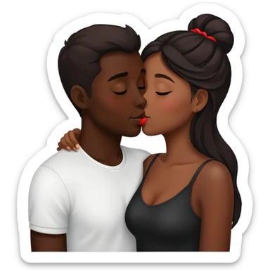 Two attractive people in love kissing, black sticker