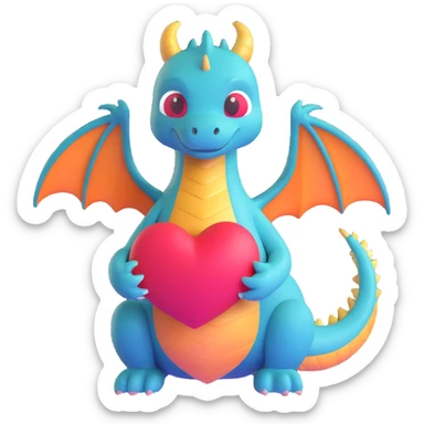 sweet little dragon holding a heart sticker