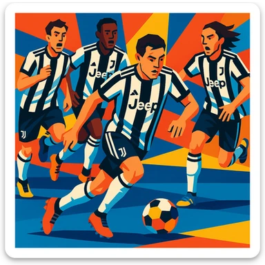Juventus players in action during a match, dynamic and energetic sticker