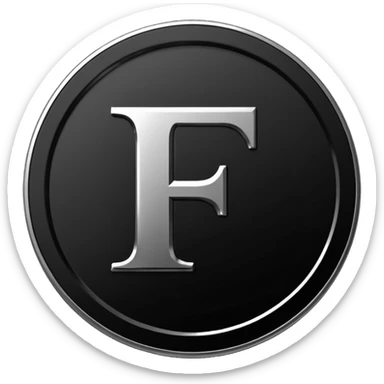 Emoji icon of a black coin with engraved letter F, minimalist style, isolated, no color sticker