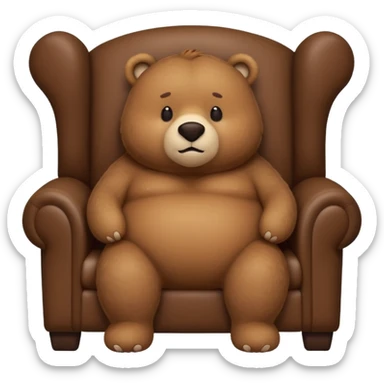An overweight adorable furry brown bear, sitting in a sofa chair way too small for him sticker