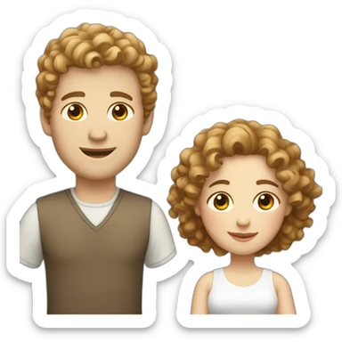 Couple, white European man with brown curly hair and chubby white woman with light brown curly hair sticker