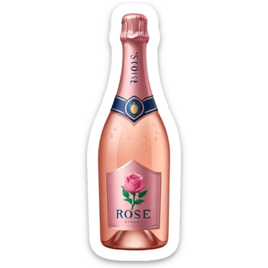 bottle of sparkling rosé with a rose logo on the label, tilted to the left, no glass sticker