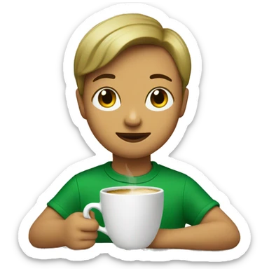 withe duck with short hair and a green sweatshirt, making coffee sticker