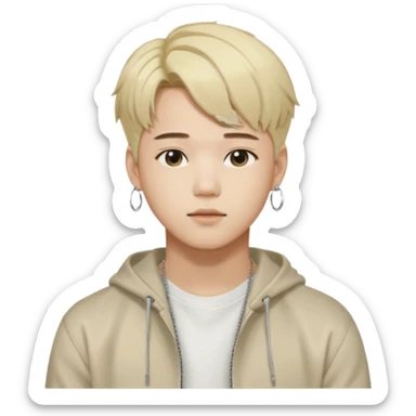 Illustrate a Korean male idol with blond dyed hair, earrings, casual streetwear & confident pose, inspired by Jimin of BTS. sticker