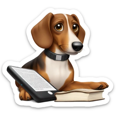 Sausage dog reading a kindle sticker