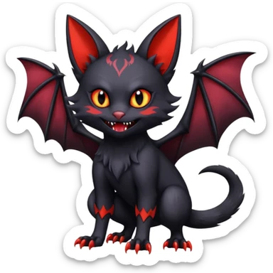 Vampiric Batty Noibat-Litten-Torracat-Lykoi-hybrid-fusion (full body) sticker
