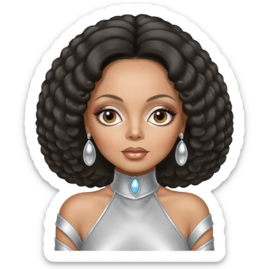 Diana Ross from The Supremes with dark brown hair, silver outfit sticker