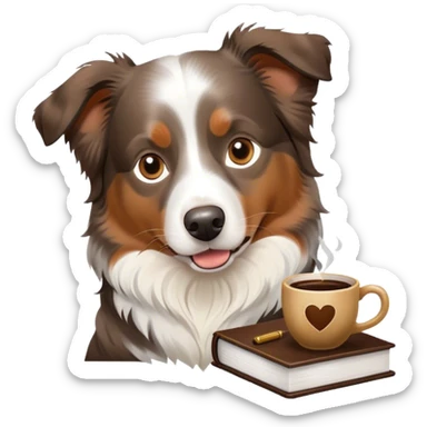 australian shepherd with a coffee and lawyer book sticker