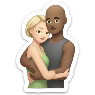 Bald Caucasian man and Caucasian woman with black short hair intimate hug sticker