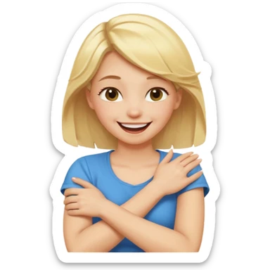 blonde girl arms crossed holding neck and laughing sticker