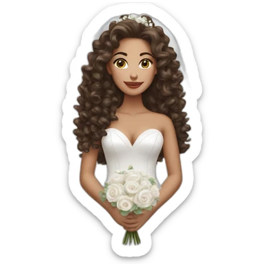 Beautiful brunette bride with long curly hair wearing a wedding dress sticker