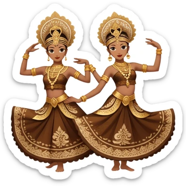 ​Cinematic Realistic Traditional Javanese Dancers, depicted as two graceful dancers in ornate traditional costumes with intricate batik patterns and elaborate headpieces, captured in dynamic poses during a ritual dance in an ancient temple courtyard, rendered with soft golden lighting and rich cultural textures, sticker