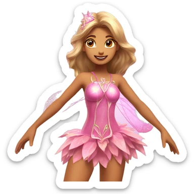 Flora the adult latina fairy of nature in her enchantix fairy pink clothing and fairy enchantix wings and long light brown hair from winx club. Lots of sparkles, feel the magic  sticker