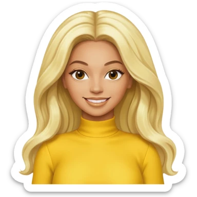 Beyonce with platinum blonde long hair, yellow outfit sticker