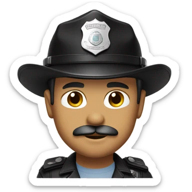 Light tan skin Mustache man black leather police cap sticker