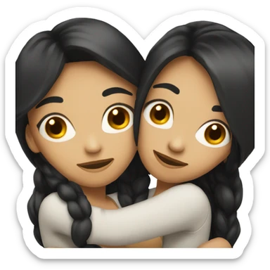 A lesbian couple with white skin and long black hair hugging intimately sticker