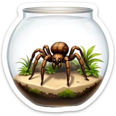 Close-up collage of a pet spider like tarantula, inside  terrarium. Soft natural lighting highlights their textures and details. Transparent background sticker