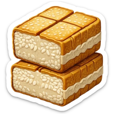 Tempeh Cinematic Realistic Tempeh Dish Emoji, depicted as crispy, sliced portions of fermented soy cake with a golden-brown finish, rendered with detailed textures and warm, inviting lighting. sticker
