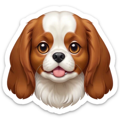 Cinematic Comical Blenheim Cavalier King Charles Spaniel Portrait Emoji, Head tilted dramatically with an exaggeratedly shocked or offended expression, short, silky Blenheim coat with bold chestnut and white patches, wide, expressive brown eyes filled with exaggerated disbelief, Simplified yet hilariously expressive features, highly detailed, glowing with a slightly sassy glow, high shine, dramatic yet playful, stylized with an air of attitude, bright and endearing, soft glowing outline, capturing the essence of a sassy and over-the-top pup, so meme-worthy it feels like it could side-eye its way into internet fame instantly! sticker