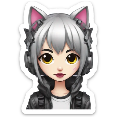 Edgy Kawaii Cute Cool Cartoon Anime Punk Techwear Gothic Catgirl sticker