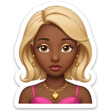 darkskin female with eyebrows that are naturally shaped and frame eyes well, eyes that are almond-shaped with defined lashes. nd lips are full with a defined cupid’s bow, add also a septum piercing that adds an edgy, stylish flair. a middle-part, honey blonde bust-down with laid baby hairs 
 sticker