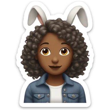 A girl with curly Hair with rabbit ears  sticker