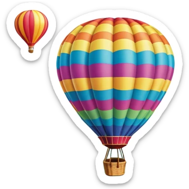 A colorful hot air balloon floating gracefully above the ground, with a clear sky and distant hills in the background. The balloon's vibrant colors stand out against the soft clouds, capturing the peaceful yet adventurous spirit of hot air ballooning. sticker