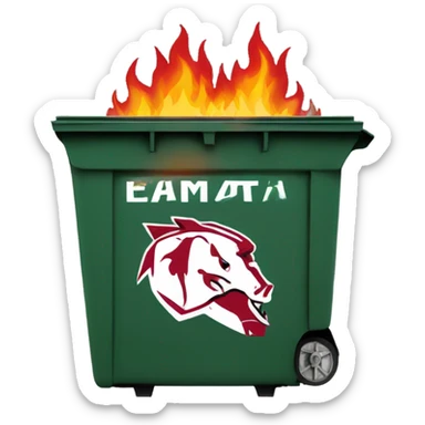 Dumpster fire with Arkansas razorback logo sticker