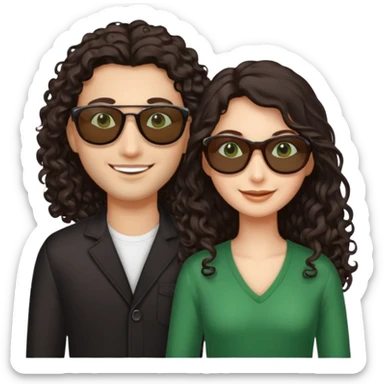 Two besites in sunglasses, 1: long ironed straight darkbrown hair, green eyes, 2: long curly darkbrown hair, brown eyes sticker