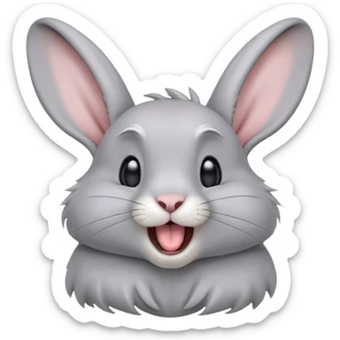 Cinematic Cute Yawning Grey Rabbit Portrait Emoji, Head tilted slightly with a dramatic, wide-open yawn, showcasing a smooth grey fur with a refined finish, floppy ears slightly drooping, round grey eyes barely open in drowsy contentment, Simplified yet irresistibly adorable features, highly detailed, glowing with a soft, cozy glow, high shine, relaxed yet expressive, stylized with a touch of whimsy, bright and endearing, soft glowing outline, capturing the essence of a sleepy yet affectionate bunny, so drowsy it feels like it could stretch out of the screen and curl up for a nap! sticker