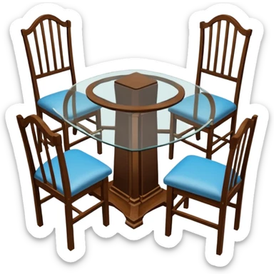 A glass topped ding table with 2 side benches and 2 thrones at the ends sticker
