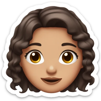 girl with black and brunette hair, brown eyes, shine in the tear duct, long and pretty eyelashes and a cute smile, with pink cheeks sticker