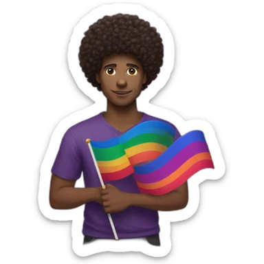 african-american man with curly "afro" hair holding a bisexual flag containing the 3 colored bi flag sticker